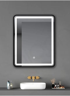 DANIM Square Smart LED Vanity Mirror Dimmable Wall Mounted Vanity Mirror with Metal Frame Waterproof Smart Mirror Memory Function Matte Black 80*60  - Image 2