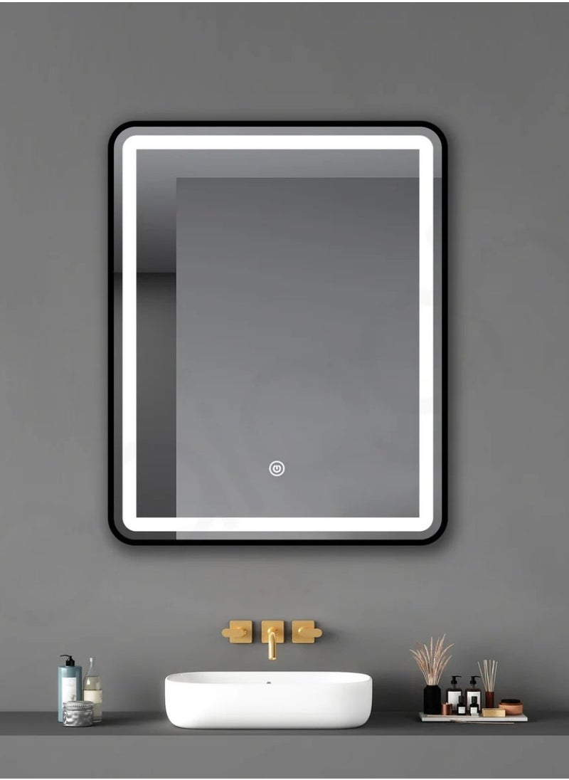 DANIM - Square Smart LED Vanity Mirror Dimmable Wall Mounted Vanity Mirror with Metal Frame Waterproof Smart Mirror Memory Function Matte Black 80*60 - Image 1