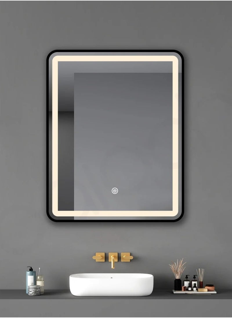 DANIM - Square Smart LED Vanity Mirror Dimmable Wall Mounted Vanity Mirror with Metal Frame Waterproof Smart Mirror Memory Function Matte Black 80*60 - Image 1