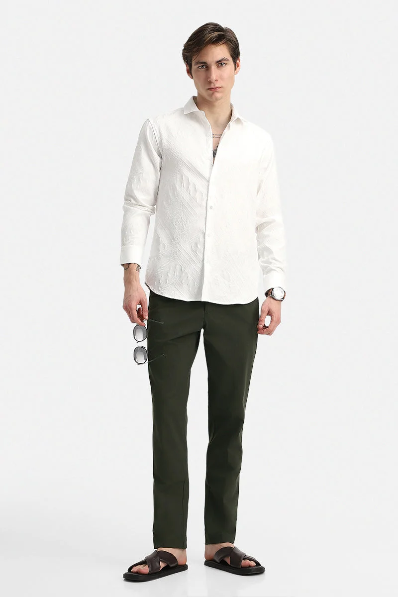 SNITCH Olive Solid Regular Fit Casual Trousers