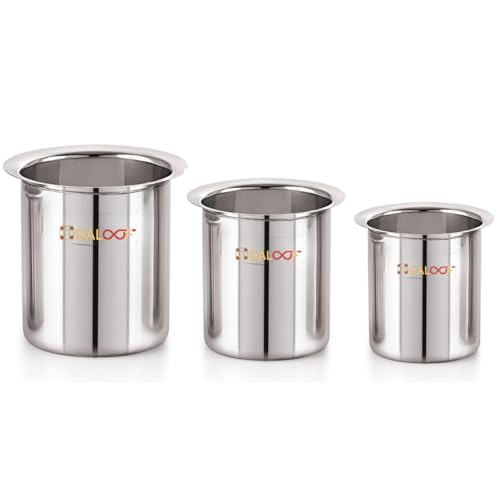 GALOOF Stainless Steel Deep Gunj for Boiling Milk and Water | Flat Bottom Deep Milk Pot Set of 3 | Long Tapeli Milk Boiler Vessel | 1 L, 1.3 L, 1.7 L Set of 3 Milk Pot Set - Image 1
