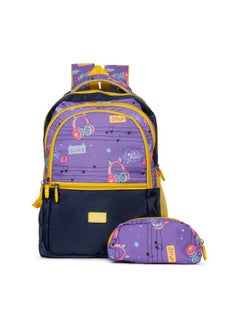 THE CLOWNFISH The Clownfish Edutrek Series Printed Polyester 33.5 L School Backpack with Pencil/Stationery Pouch School Bag Zip Pocket Daypack Picnic Bag For School Going Boys & Girls Age-10+ years (Violet - Music)  - Image 1