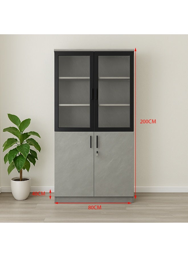 Living SG-08B GREY Office Cabinet – 2-Door Metal Frame Glass & Grey Storage – 200×80×40 cm - Image 2