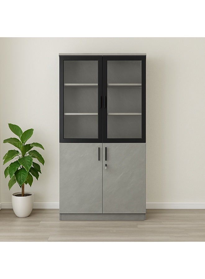 Living SG-08B GREY Office Cabinet – 2-Door Metal Frame Glass & Grey Storage – 200×80×40 cm - Image 1