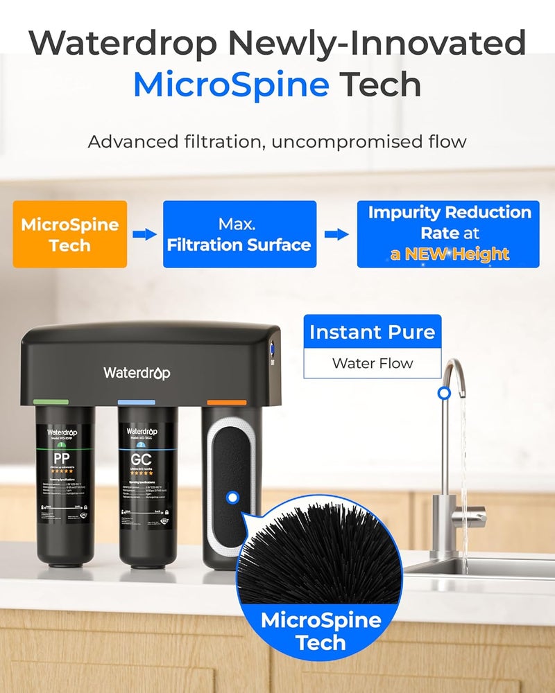 Waterdrop TSB-PF Under Sink Water Filter, 𝐑𝐞𝐝𝐮𝐜𝐞𝐬 𝟖𝟎+ 𝐈𝐦𝐩𝐮𝐫𝐢𝐭𝐢𝐞𝐬-Chlorine, Chloramine, Fluoride, PFAS, Taste&Odor, 9 Layer Under Sink Water Filtration System,with A Separate Faucet - Image 4