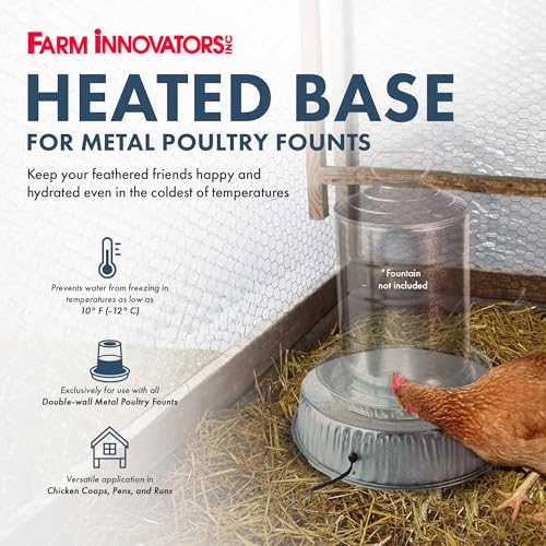 Farm Innovators Heated Base for Double Wall Metal Founts Poultry Waterer, 125W Outdoor Water Bowl Heater for Chickens, Turkeys, Ducks, and Geese - Image 2
