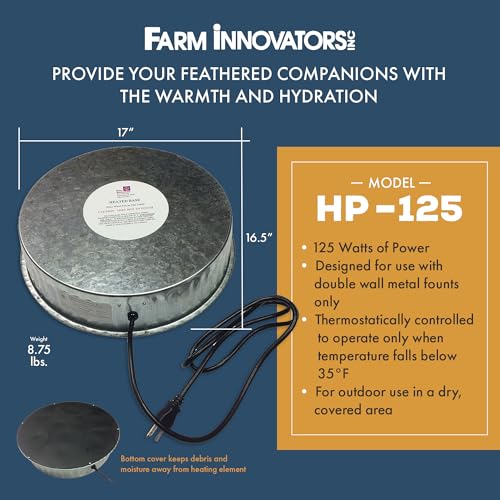 Farm Innovators Heated Base for Double Wall Metal Founts Poultry Waterer, 125W Outdoor Water Bowl Heater for Chickens, Turkeys, Ducks, and Geese - Image 3