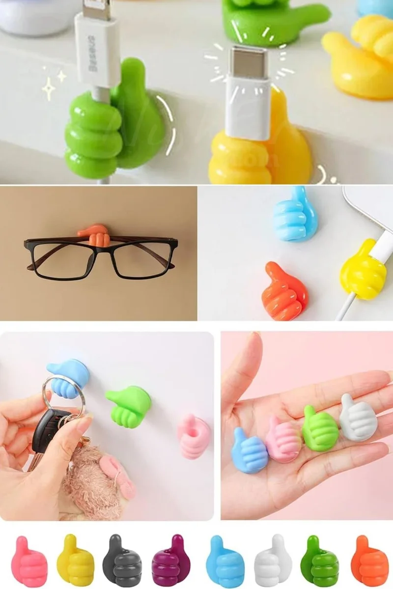 نيشيف Hand Gesture Hook 10 Pcs Thumb Cable Holder Adhesive Toothbrush Keychain Holder Hanger