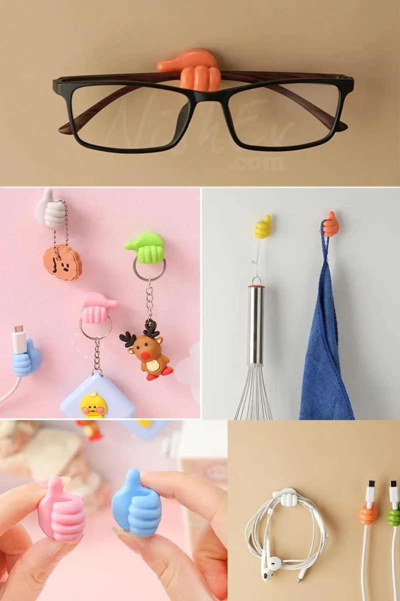 نيشيف Hand Gesture Hook 10 Pcs Thumb Cable Holder Adhesive Toothbrush Keychain Holder Hanger