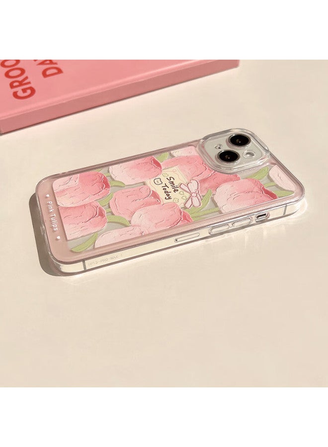Inkaida Yingkaida Iphone 14 Case, Full Protection Shockproof Cover For Men And Women, Creative Transparent Painted Oil Painting Card Tulip Design - Image 3