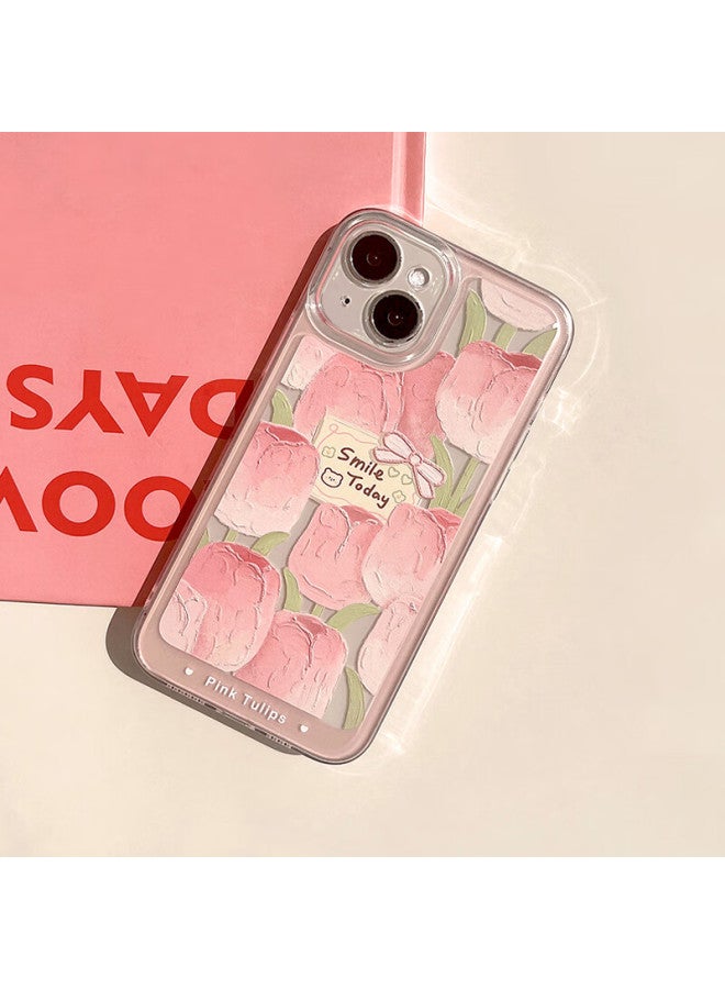 Inkaida Yingkaida Iphone 14 Case, Full Protection Shockproof Cover For Men And Women, Creative Transparent Painted Oil Painting Card Tulip Design - Image 2