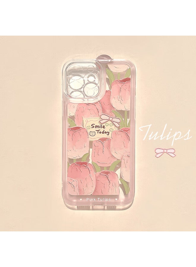 Inkaida Yingkaida Iphone 14 Case, Full Protection Shockproof Cover For Men And Women, Creative Transparent Painted Oil Painting Card Tulip Design - Image 4