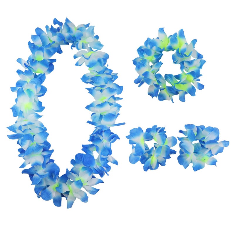 Aacehlh Hawaiian Leis Set,Hawaiian Luau Flower Leis Necklace Headband Bracelets Set,Essential Party Decorations for Birthday, Graduation, and Wedding Celebrations (Blue) - Image 1