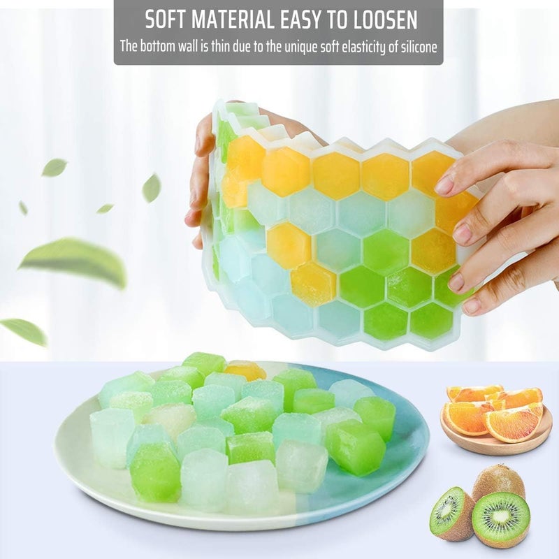 Emergity Ice tray for Freezer Silicon ice cube tray Fridge Ice tray with Lid Flexible Silicon Ice tray Honeycomb Shape 37 Cavities Ice tray Multicolor Pack of 3 - Image 2