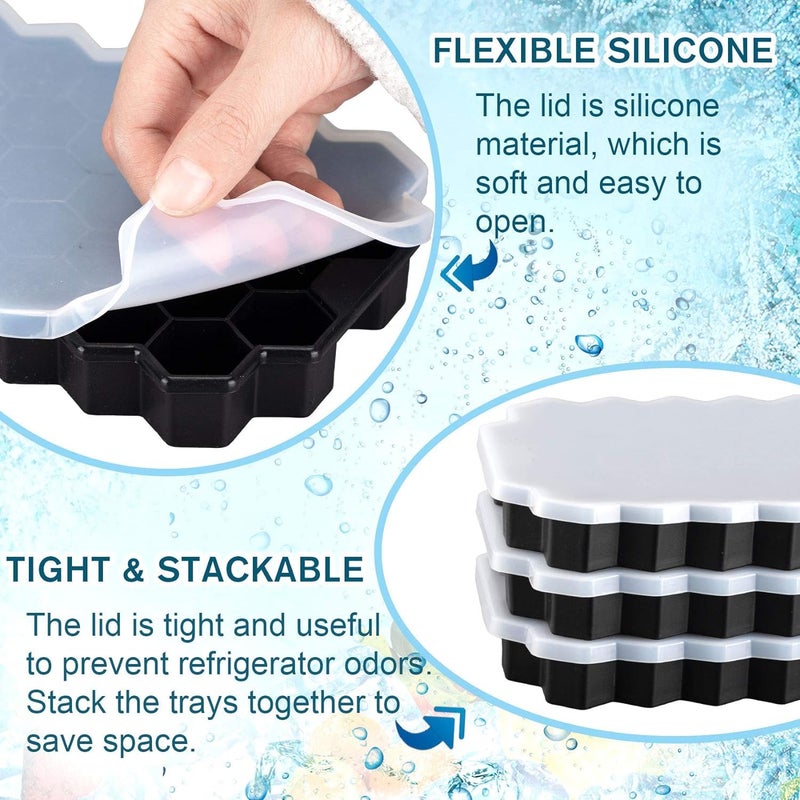 Emergity Ice tray for Freezer Silicon ice cube tray Fridge Ice tray with Lid Flexible Silicon Ice tray Honeycomb Shape 37 Cavities Ice tray Multicolor Pack of 3 - Image 5
