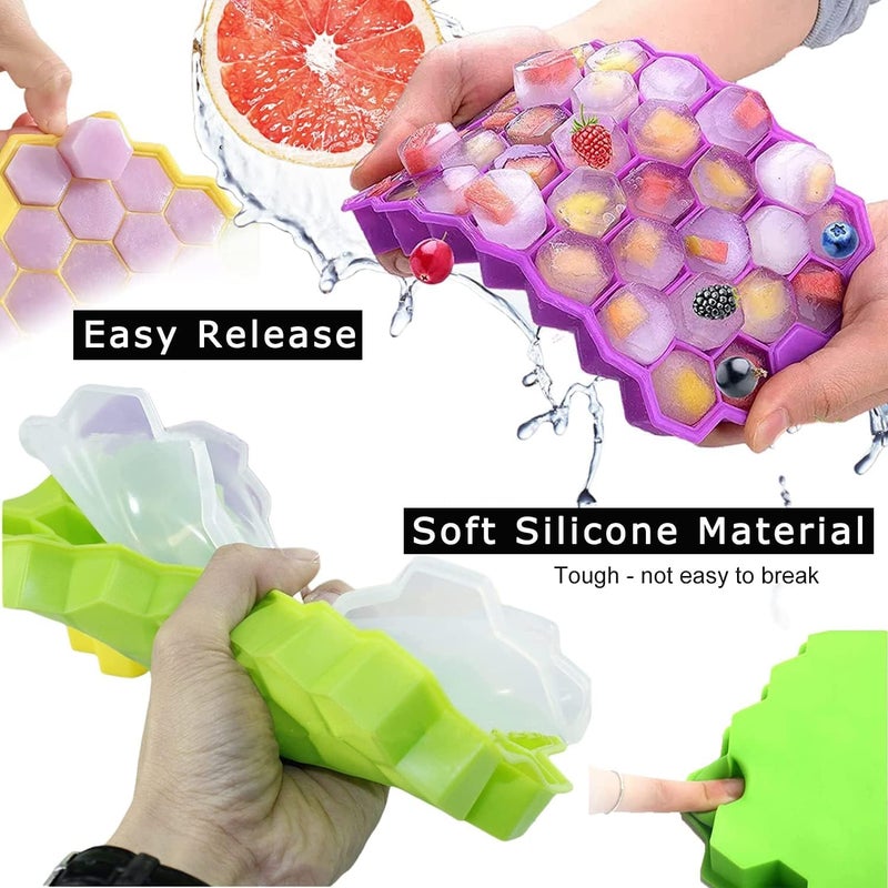 Emergity Ice tray for Freezer Silicon ice cube tray Fridge Ice tray with Lid Flexible Silicon Ice tray Honeycomb Shape 37 Cavities Ice tray Multicolor Pack of 3 - Image 4