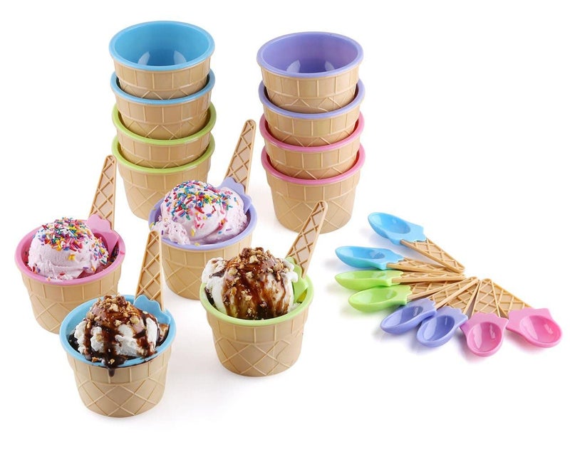 PATTAR 6 pcs Ice Cream Bowl with Spoon Plastic BPAFree Ice Cream Cone Shape Cup Multi Color - Image 4