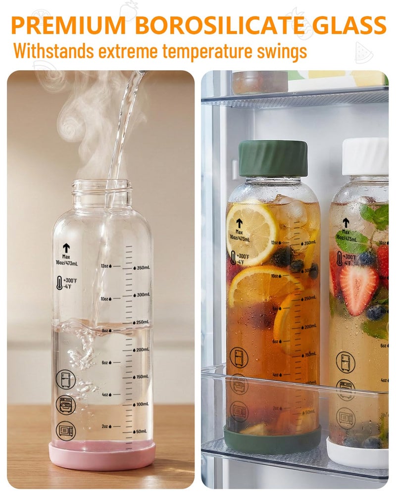 Zukro Glass Water Bottles with Colored lids 16 oz - 4 Pack Heat-resistant Borosilicate Juice Bottles with Stainless Steel Cap for Juicing, Protein, Milk, Smoothies - Airtight Leak proof, BPA Free - Image 5