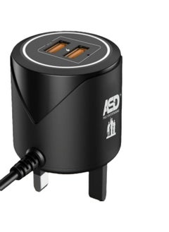 ASD-02 Dual USB Fast Wall Charger with Built-in Type-C Cable, 3.1A Output – Compatible with iPhone & Samsung Galaxy