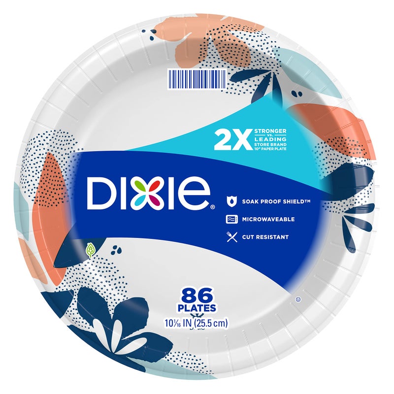 Dixie Large Paper Plates  10 Inch  86 Count  2X Stronger*  Microwave-Safe  Soak-Proof  Cut Resistant  Disposable Plates For Everyday Breakfast  Lunch  & Dinner Meals - Image 1