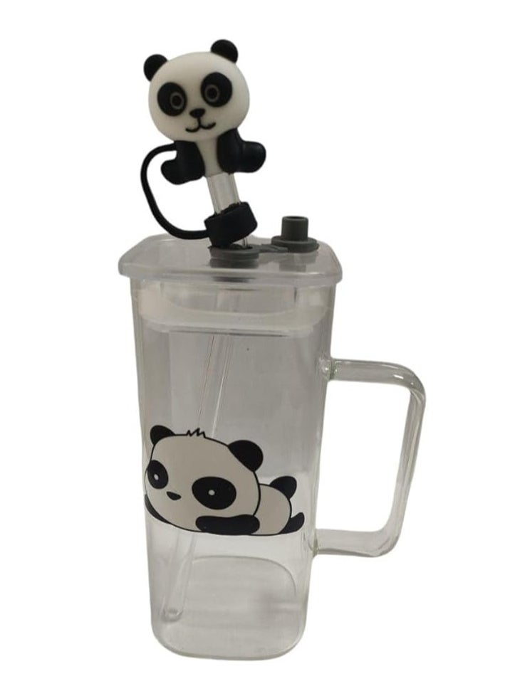 Spaceshoop Square glass Mug with Lid and Glass Straw 
