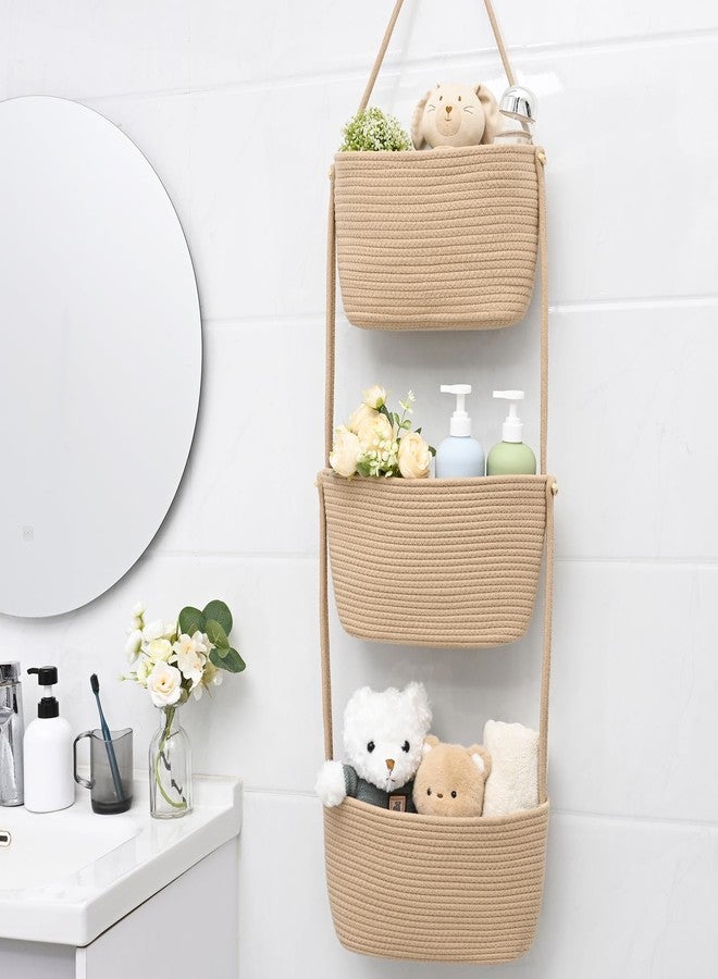Degeyoyo Hanging Basket, 3-Tier Wall Baskets, Over the Door Organizer with 4 Hooks, Hanging Baskets for Organizing, Woven Storage Basket Behind the Door for Nursery, Bedroom, Living Room, Kitchen - Image 2