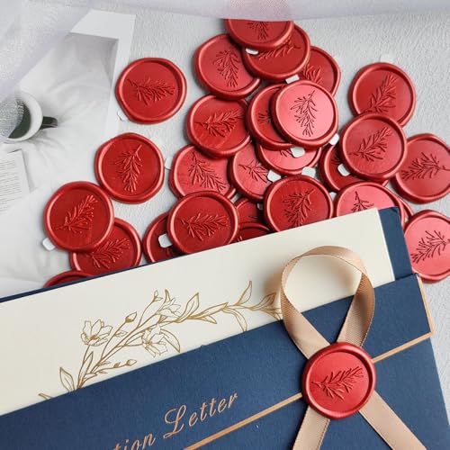 Pilloze 25 Pcs Red Wax Seal Stickers, Premium Wedding Invitation Accessories, Rosemary Envelope Seal, Red Rosemary Stickers for Scrapbooking Christmas Envelope Seals - Image 4