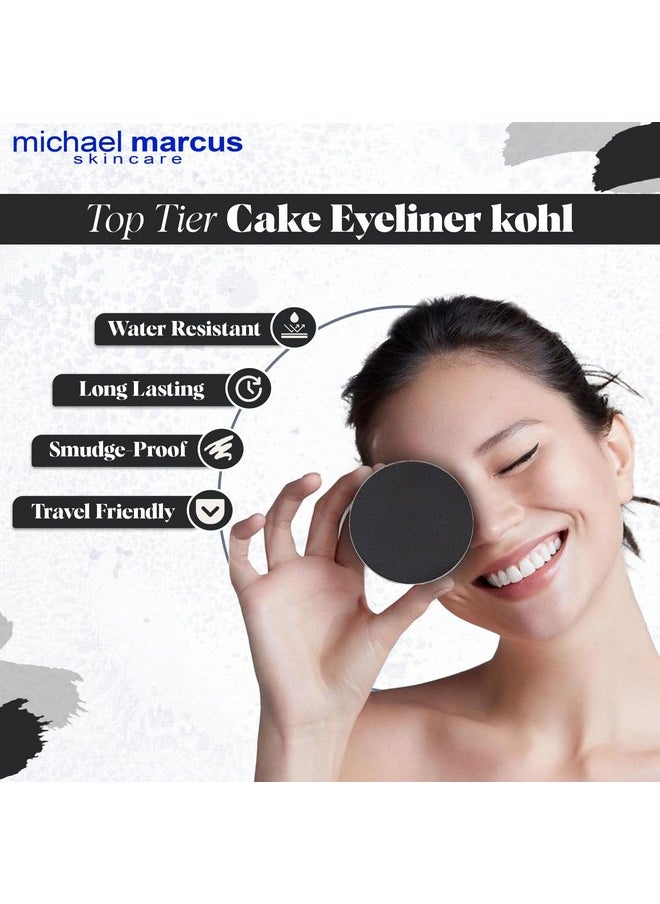 Michael Marcus michael marcus Cake Eyeliner & Brush - 2 Piece Water Activated Dry Pressed Eyeliner & Professional Brush - Long-Lasting, Vibrant Color, Smudge Resistant - Cruelty Free Paraben Free (Kohl)  - Image 2