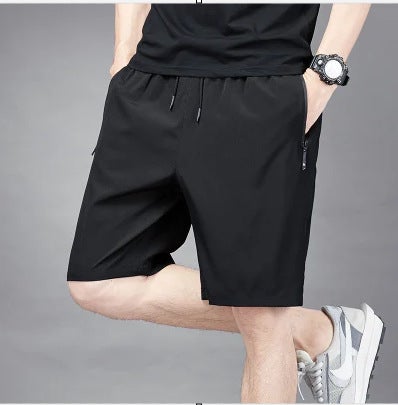 Mens Shorts Summer Trendy Brand Mens Loose Casual Mens Pants Ice Silk Thin Pants All-match Short-sleeved T-shirt Mens Trendy pure black