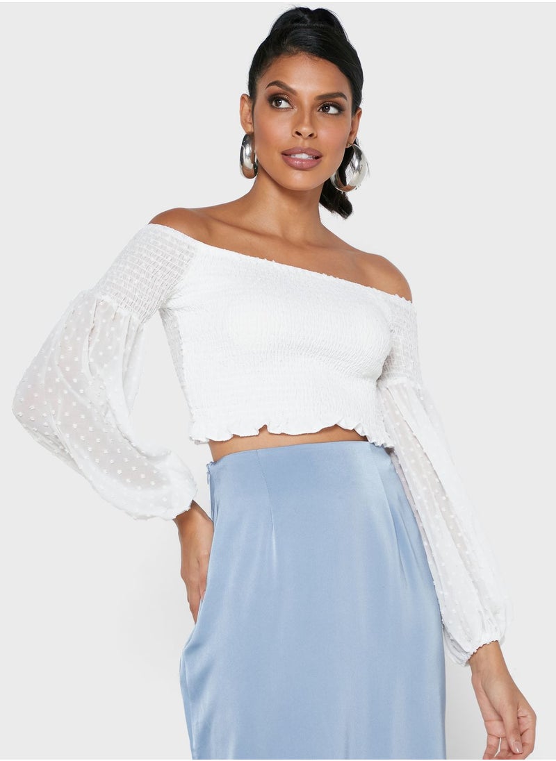 Missguided - Shirred Bardot Top - Image 1
