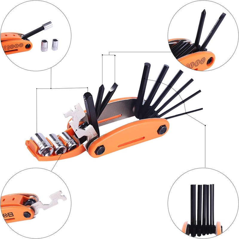 YBEKI 10-in-1 Bike Repair Kit with, 3-in-1 Tire Levers, Glueless Patches, Multifunctional Bone Wrench & Waterproof Saddle Bag | Compact Bicycle Multi-Tool Kit for Emergency Roadside Repairs - Image 3