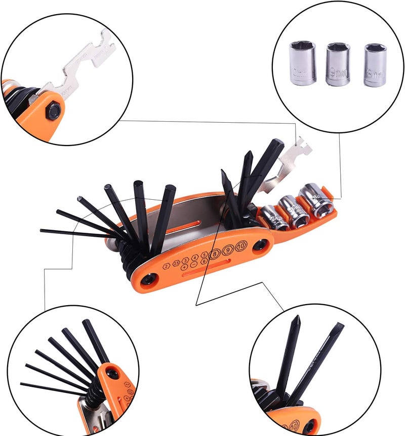 YBEKI 10-in-1 Bike Repair Kit with, 3-in-1 Tire Levers, Glueless Patches, Multifunctional Bone Wrench & Waterproof Saddle Bag | Compact Bicycle Multi-Tool Kit for Emergency Roadside Repairs - Image 4