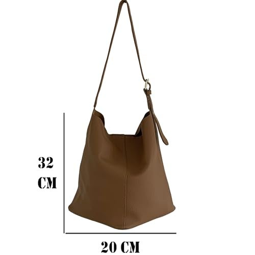 SIBY Soft PU Leather Top Handle Bucket Bag with Small Zipper Purse, Large Capacity Retro Style Shoulder Tote for Women-Coffee - Image 2