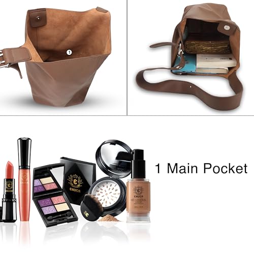 SIBY Soft PU Leather Top Handle Bucket Bag with Small Zipper Purse, Large Capacity Retro Style Shoulder Tote for Women-Coffee - Image 3