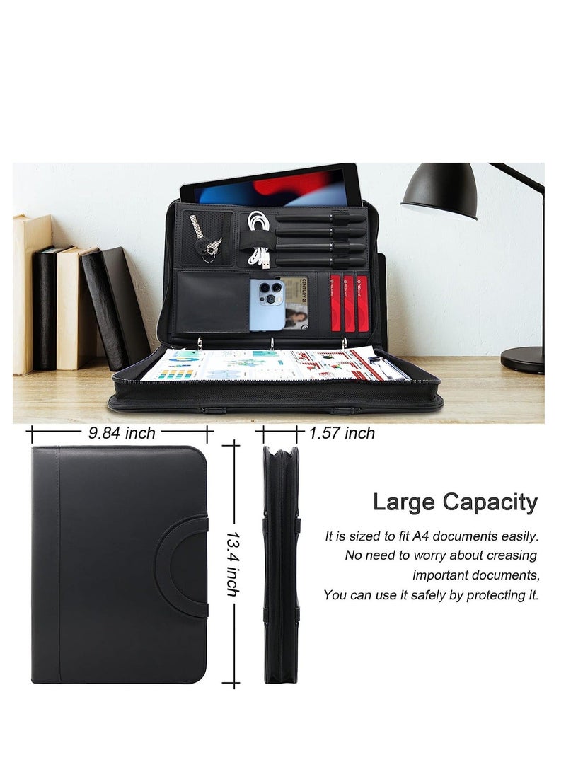 Portfolio Binder Organizer with Handle, 13.4 * 10 * 1.6 Inch Zippered Padfolio, Writing Pad Notepad Legal Size Detachable Business Folder Resume Interview Gift for Men Women - Image 4