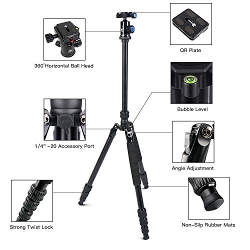 Sirui Compact Traveler 7A Tripod 65.55 inches Lightweight Aluminum Travel Tripod Portable Monopod with 360° Panorama Ball Head and Arca Swiss Quick Release Plate Load Capacity Up to 8kgs - Image 2