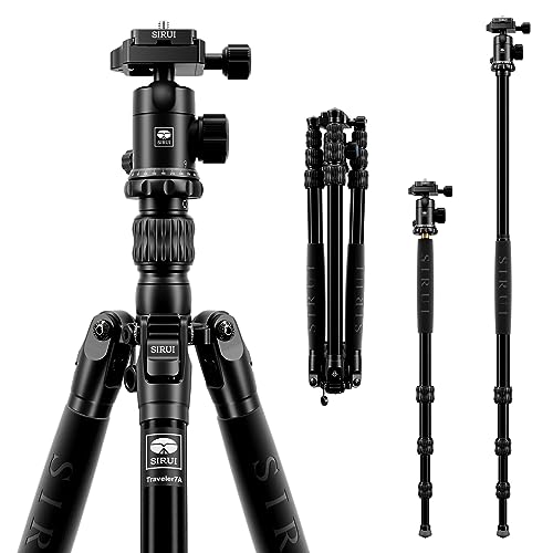 Sirui Compact Traveler 7A Tripod 65.55 inches Lightweight Aluminum Travel Tripod Portable Monopod with 360° Panorama Ball Head and Arca Swiss Quick Release Plate Load Capacity Up to 8kgs - Image 1
