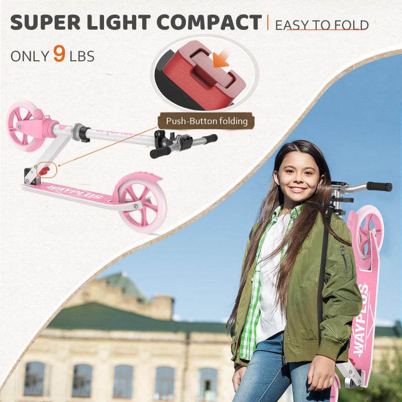 WAYPLUS Kick Scooter for Ages 6+,Kid, Teens & Adults. Max Load 240 LBS. Foldable, Lightweight, 8IN Big Wheels for Kids, Teen and Adults, 4 Adjustable Levels. Bearing ABEC9 - Image 2
