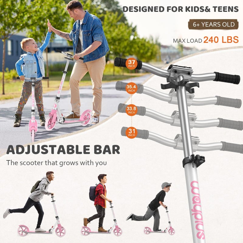 WAYPLUS Kick Scooter for Ages 6+,Kid, Teens & Adults. Max Load 240 LBS. Foldable, Lightweight, 8IN Big Wheels for Kids, Teen and Adults, 4 Adjustable Levels. Bearing ABEC9 - Image 3