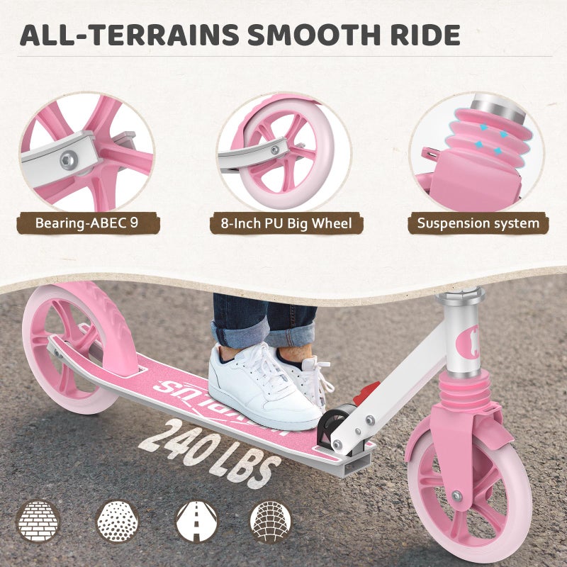WAYPLUS Kick Scooter for Ages 6+,Kid, Teens & Adults. Max Load 240 LBS. Foldable, Lightweight, 8IN Big Wheels for Kids, Teen and Adults, 4 Adjustable Levels. Bearing ABEC9 - Image 4