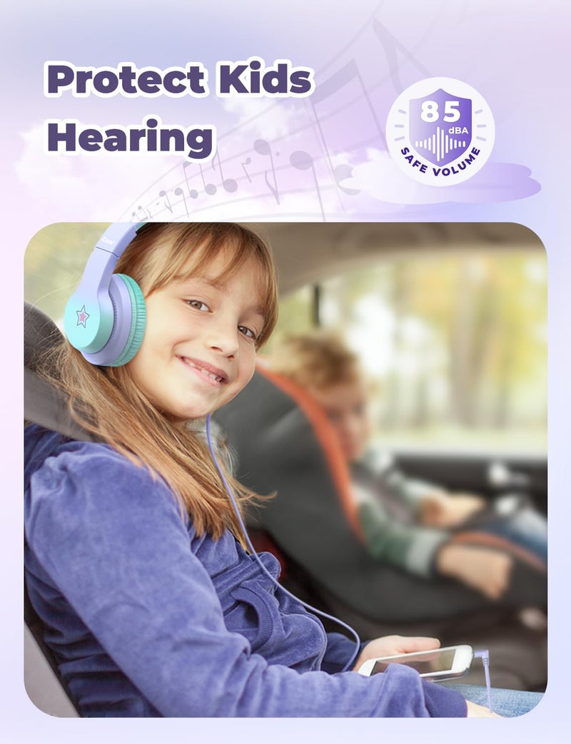 iClever HS19S Kids Headphones, 85dBA Safe Volume Limiter - Over Ear Stereo Headphones for Kids Boys Girls, Foldable 3.5mm Jack Wired Headphone for iPad/Tablet/School/Travel - Image 2