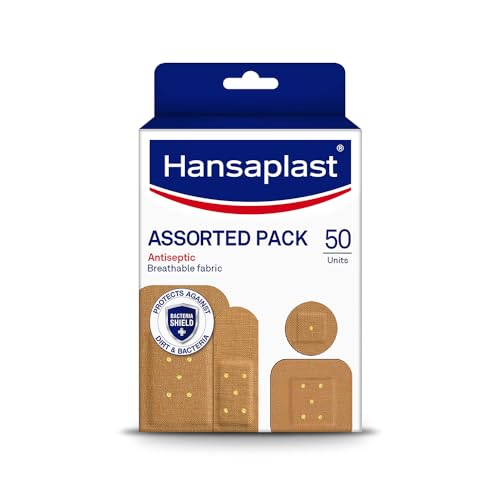 Hansaplast Antiseptic Plasters | Various Shapes & Sizes Bandage | Pack of 50 Units | First Aid kit | Breathable fabric | Home Essential Kit | Antiseptic Wound Pad - Image 1