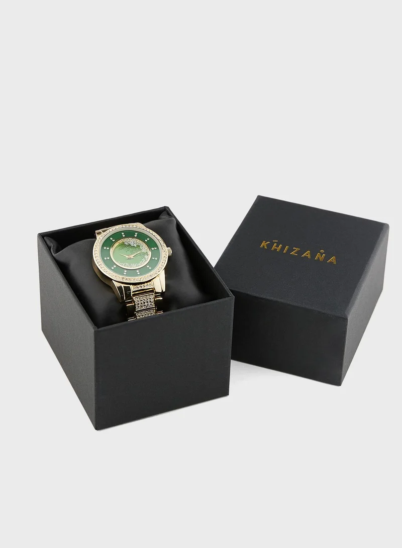 Khizana Rhinestone Dial Jeweled Analogue Metal Strap Watch