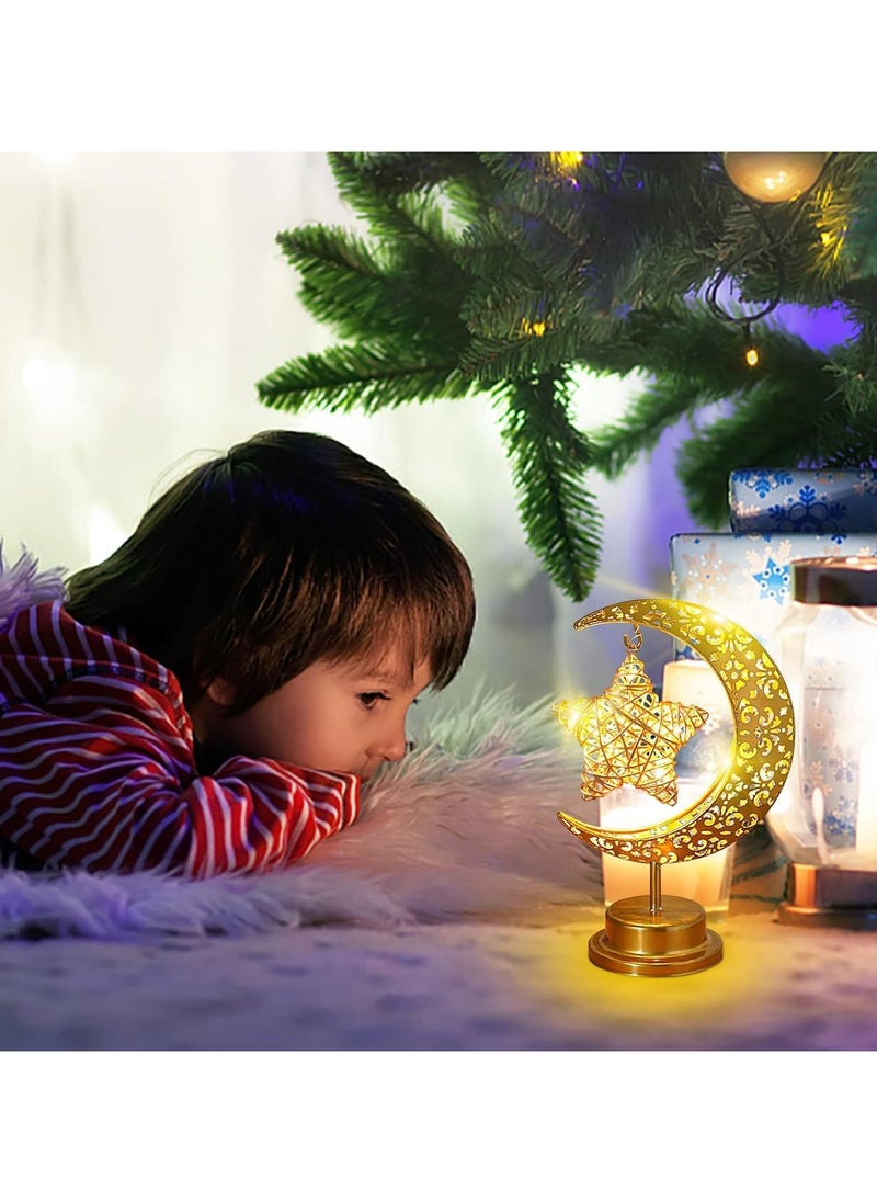 VUCATIN مصباح طاولة LED مزخرف بضوء القمر ونجمة رمضان، مصباح مكتب لاسلكي على شكل قمر رمضان، مصباح ليلي بجانب السرير لغرفة النوم وغرفة المعيشة والحفلات والحضانة وديكور المكتب  - Image 2