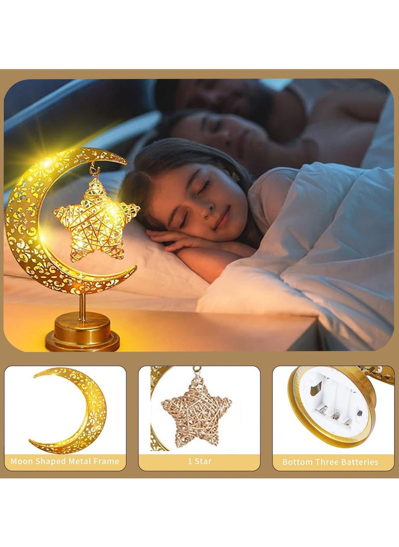 VUCATIN مصباح طاولة LED مزخرف بضوء القمر ونجمة رمضان، مصباح مكتب لاسلكي على شكل قمر رمضان، مصباح ليلي بجانب السرير لغرفة النوم وغرفة المعيشة والحفلات والحضانة وديكور المكتب  - Image 4