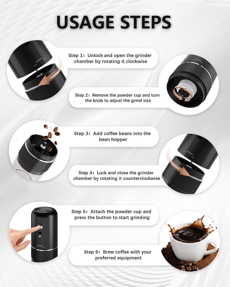 CPENSUS Electric Coffee Beans Grinder Portable USB-C Rechargeable Hand Burr Portable for Travel, Camping, Home Use Gift Adjustable Coarse to Fine for Coffee Bean - Image 4