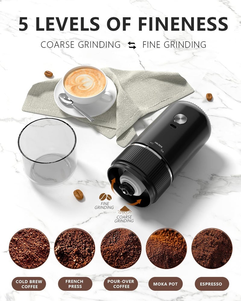 CPENSUS Electric Coffee Beans Grinder Portable USB-C Rechargeable Hand Burr Portable for Travel, Camping, Home Use Gift Adjustable Coarse to Fine for Coffee Bean - Image 2