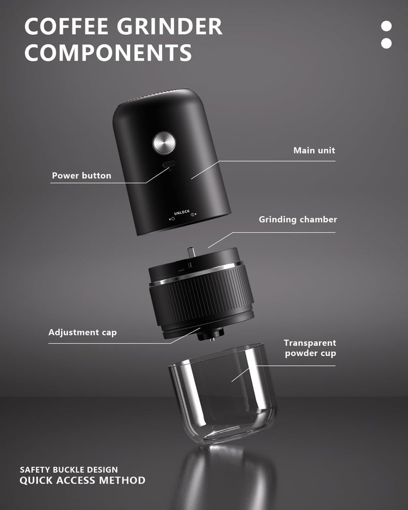 CPENSUS Electric Coffee Beans Grinder Portable USB-C Rechargeable Hand Burr Portable for Travel, Camping, Home Use Gift Adjustable Coarse to Fine for Coffee Bean - Image 5