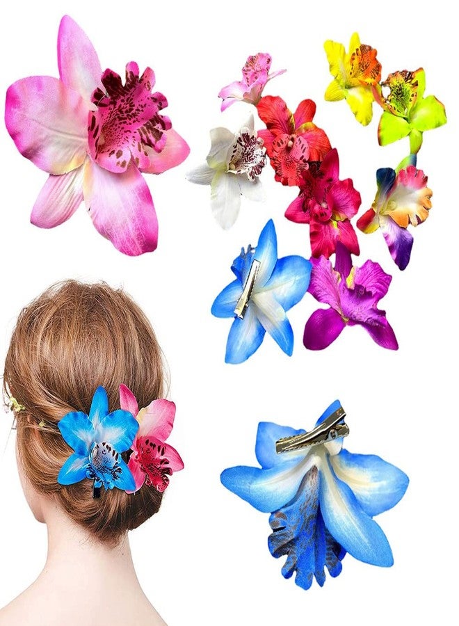 Quupy 12PCS Bohemian Flower Hairpin Colourful Hawaiian Flowers Orchid Flower Crocodile Hair Clips for Lady Women Girls Bridal Wedding Party Beach Hair Style Accessories - Image 2