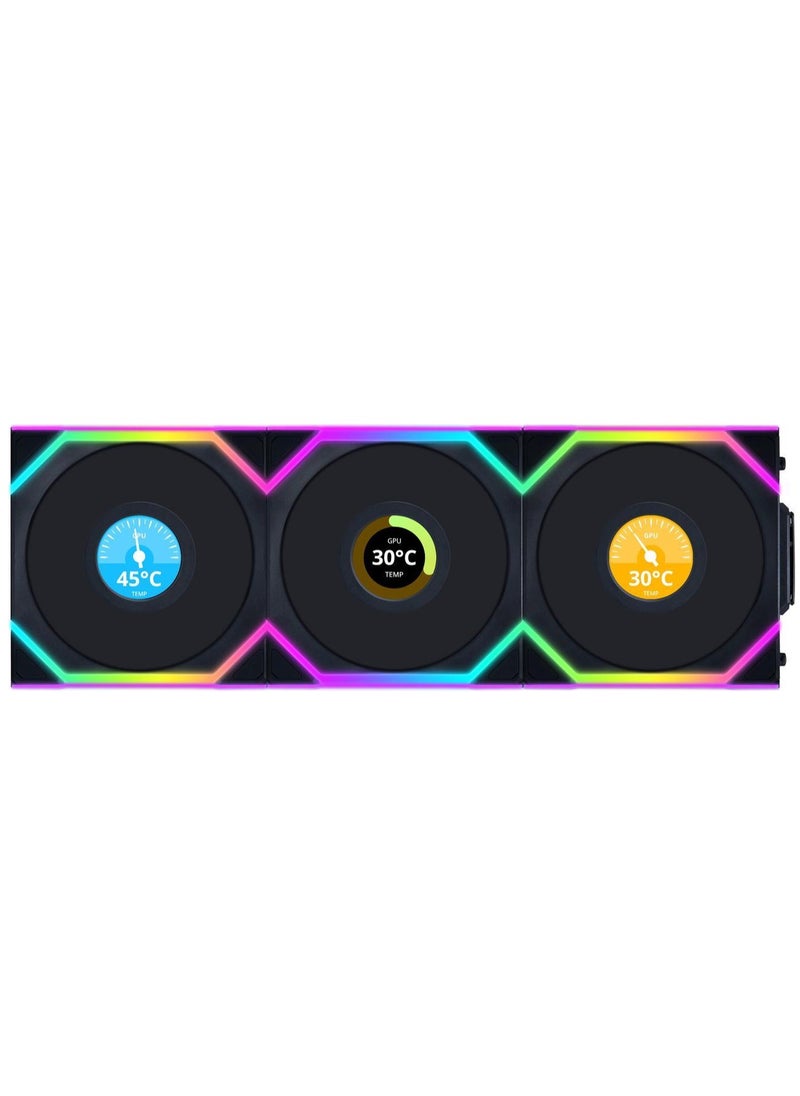 LIAN LI - UNI Fan SL - LCD Wireless 3x120mm- Triple Pack (Reverse Blade) - ARGB Fan - 1.6" LCD Display - 2.4 GHz Wireless Controller Included & Required for Use - Image 1
